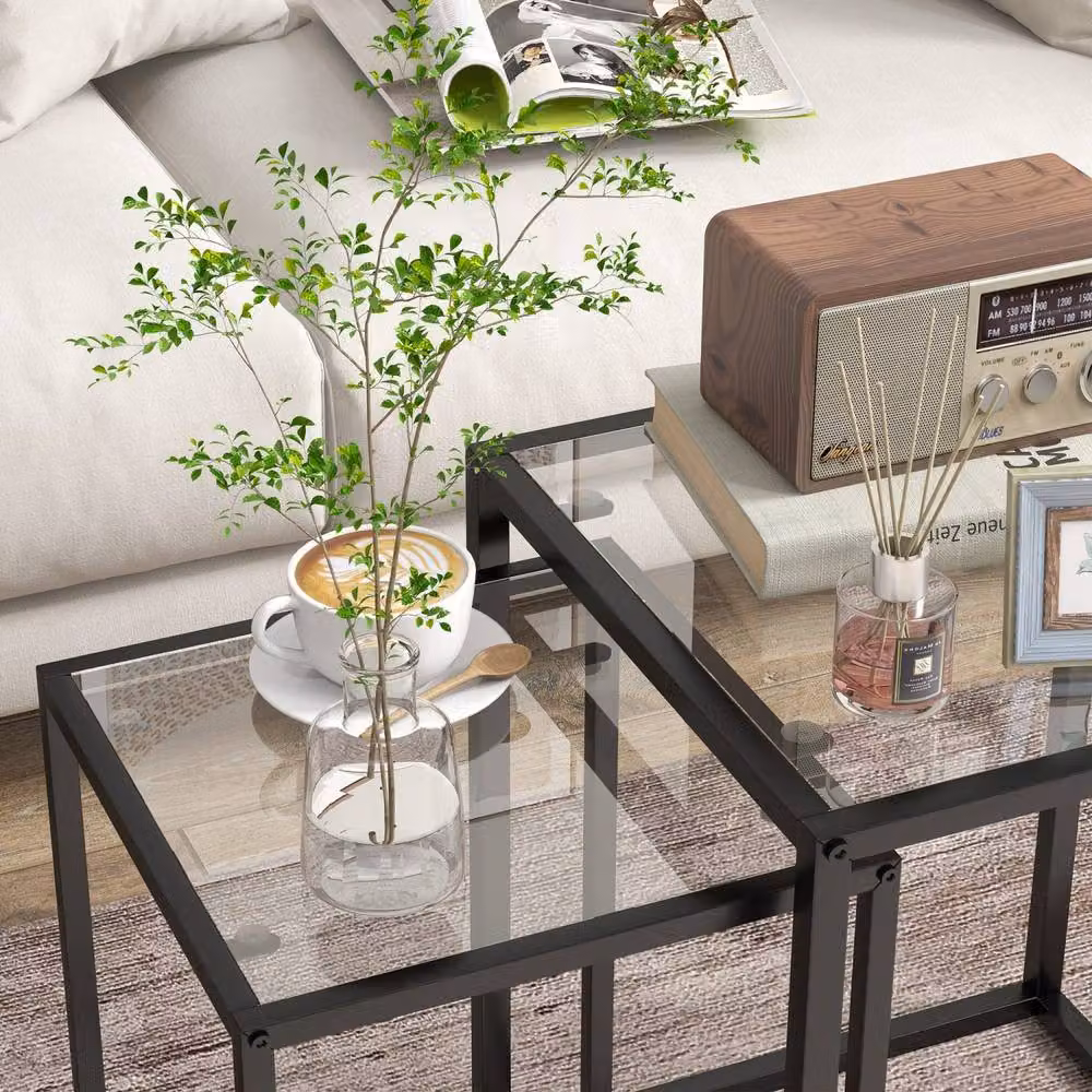 Wyld Haus Riraro Black Set of 2 Nesting Side Tables with Tempered Glass Tops – 5