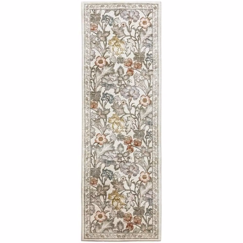 THE RUGS Classical Collection Natural Florals Multicolour Soft Pile Rectangular Rug W: 60 cm, L: 180 cm – 2