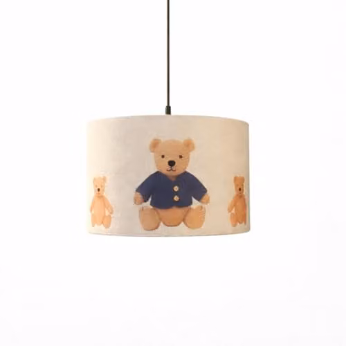 CGC Lighting Blake Round Drum Childrens Fabric Lampshade in Blue and Beige, Diameter: 30 cm – 2