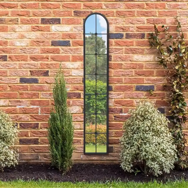 MirrorOutlet Arcus Slim Arch Leaner Garden Wall Mirror in Black, Height: 170 cm