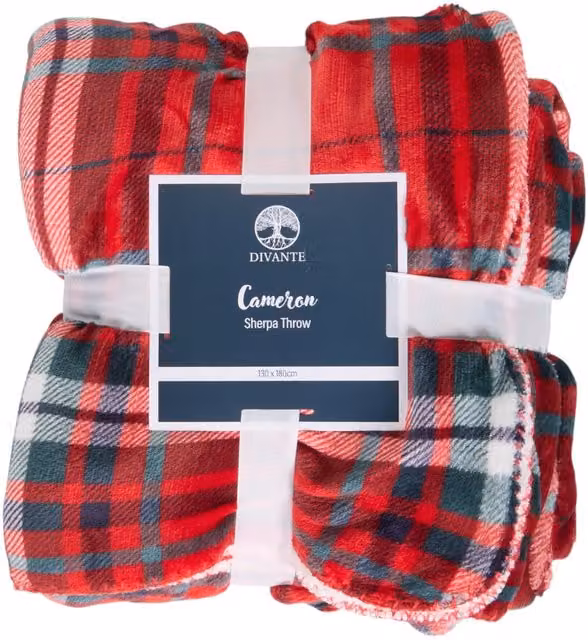 Divante Cameron Check Sherpa Fleece Throw in Red