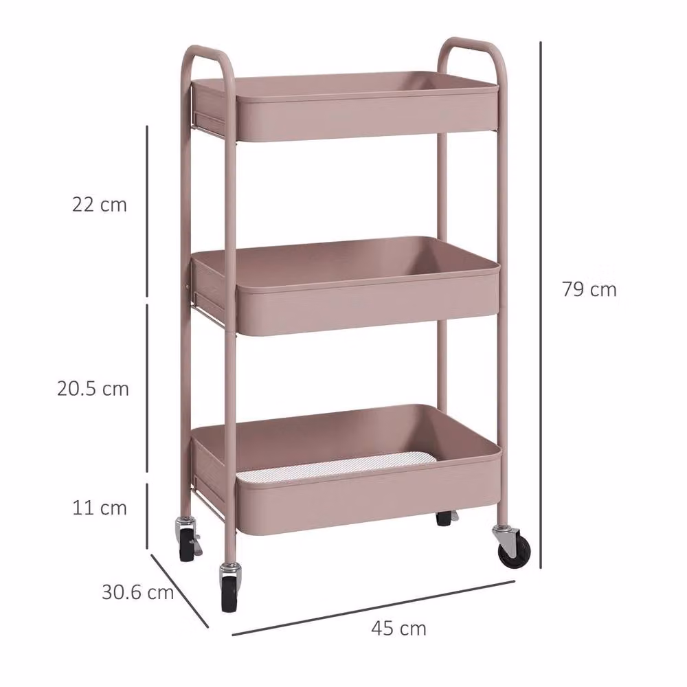 Kelvenix 3 Tier Rolling Utility Storage Trolley in Pink – 2