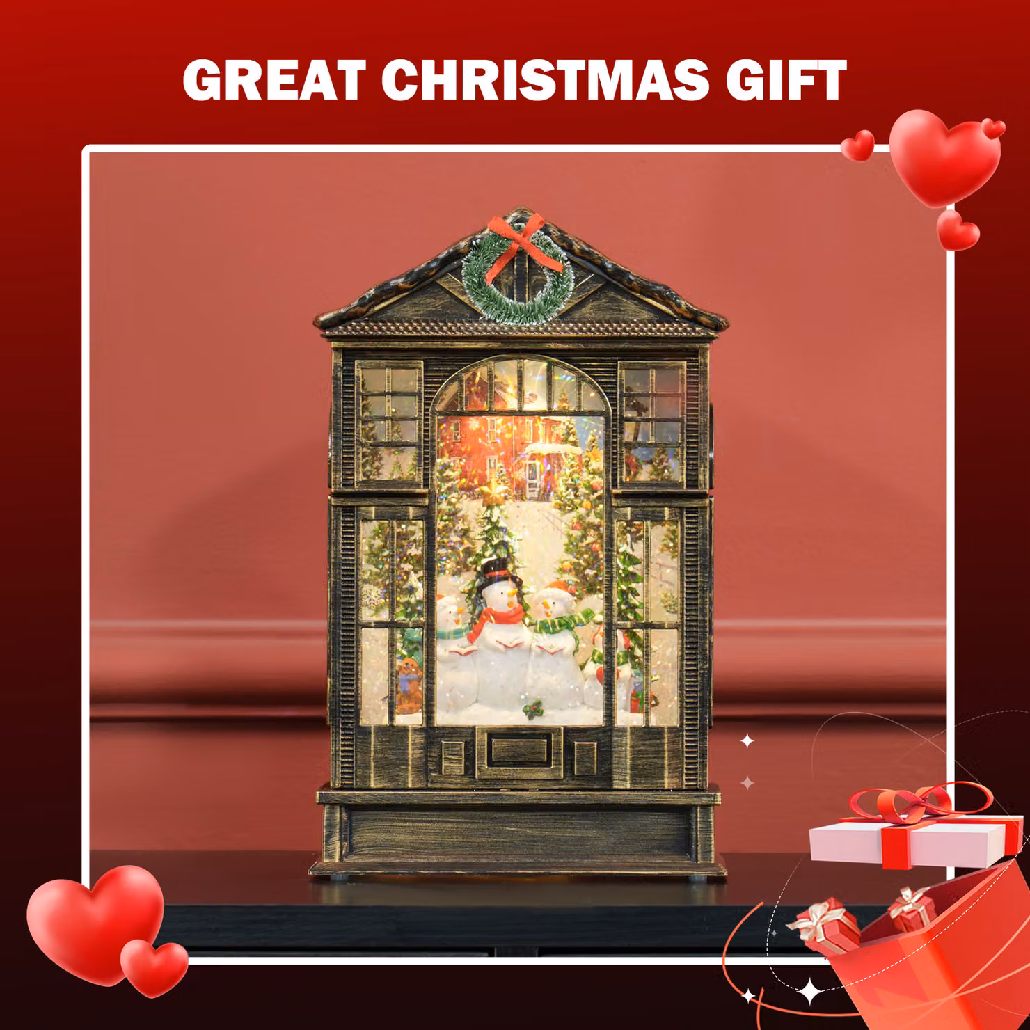 HOMCOM Christmas Snow Globe Lantern with Lights and Music in Bronze Tone – 5