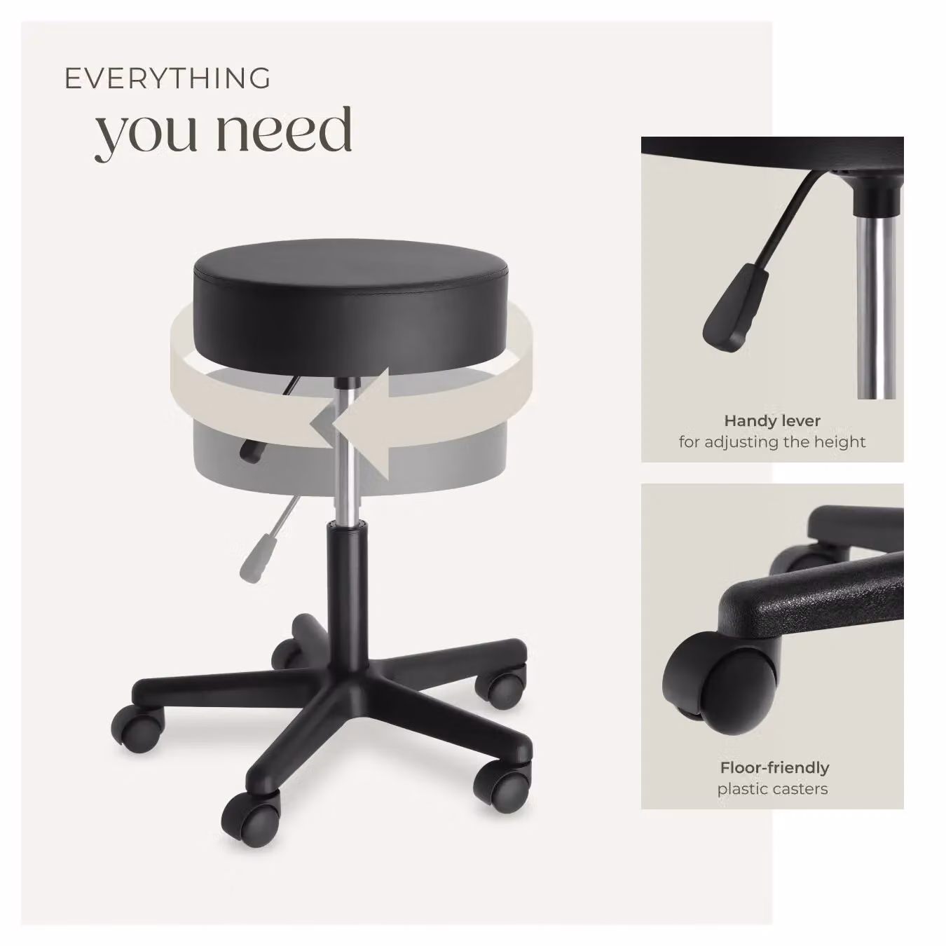 tectake Werner Desk Stool in Black with Synthetic Leather and Castors – 5