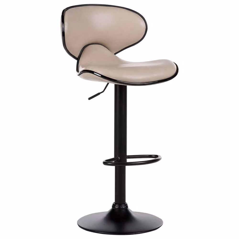 Wyld and Coco Set of 2 Faux Leather Swivel Bar Chairs with Gas Lift in Beige – 3