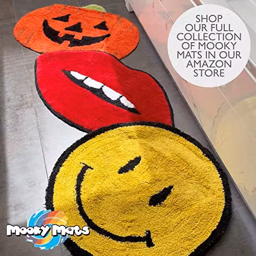 Mooky Mats Happy Face Round Cotton Bath Mat in Yellow, W/D: 70 x 70 cm – 6