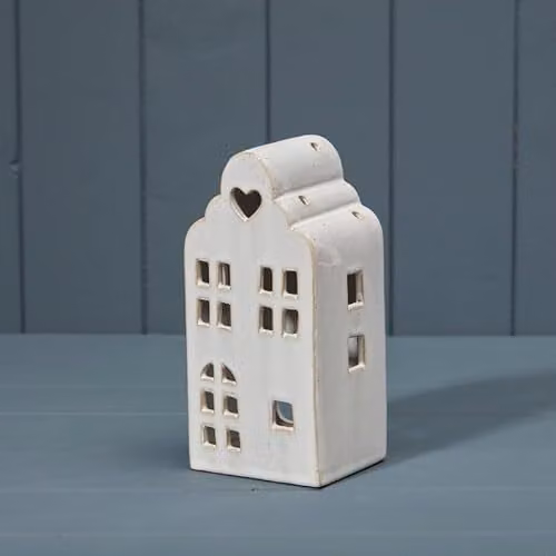 Gift Company White Ceramic Four Candle House Tealight Holder W: 8.5 cm, D: 8 cm, H: 18 cm