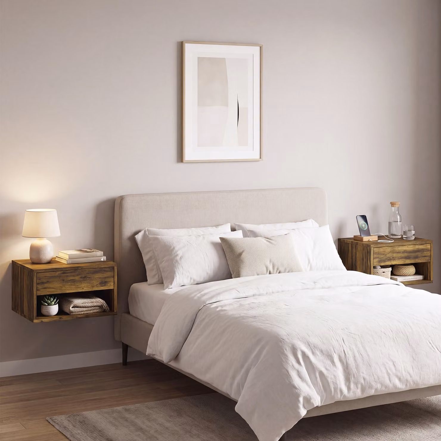 HOMCOM Set of Two Wall-Mounted Floating Bedside Tables in Rustic Brown – 5
