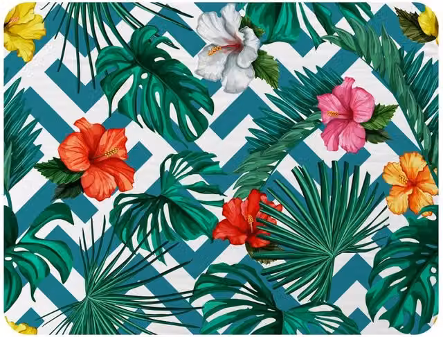 Benjamin Tate Design Tropical Leaves and Geometrics Fleece Blanket in Green, Sand and Multicolour, W/D/H: 120 x 150 cm – 2