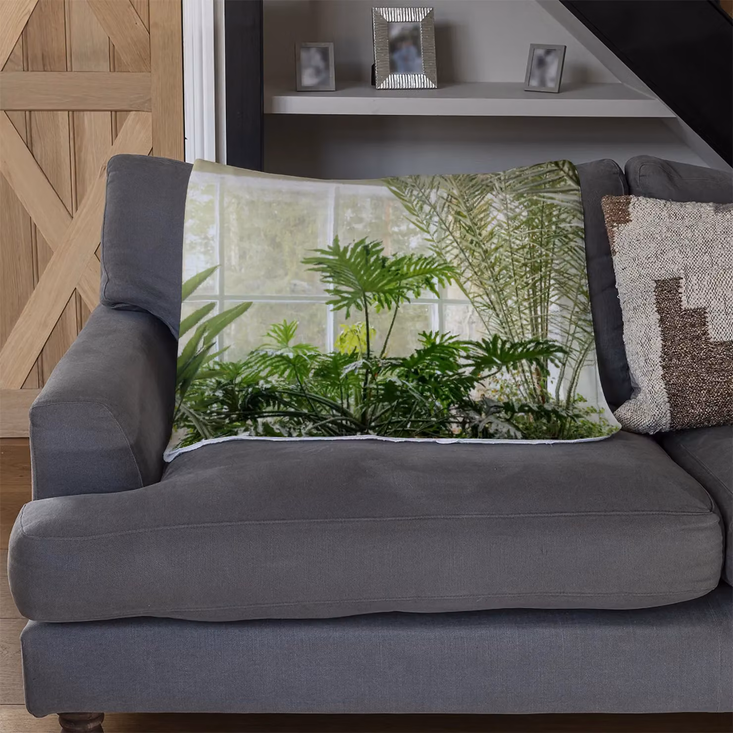 Benjamin Tate Design Green Plants in Botanical Gardens Fleece Blanket in Green and Sand, W/H: 120 x 150 cm – 2