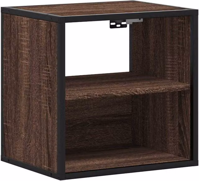 Berkfield Home Wall-mounted Bedside Cabinet in Brown Oak, W: 40 cm, D: 31 cm, H: 39.5 cm – 1