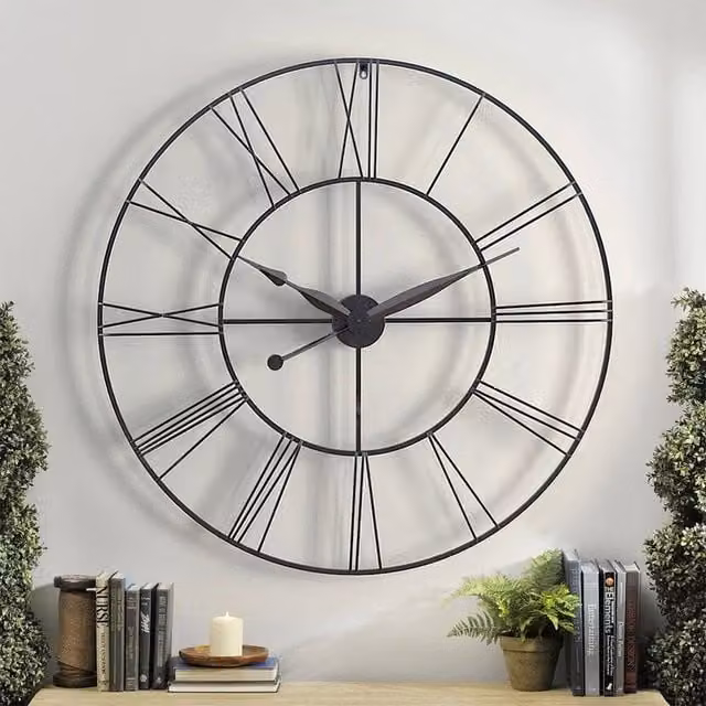 EONLION Black Roman Numerals Skeleton Wall Clock, Diameter: 100 cm