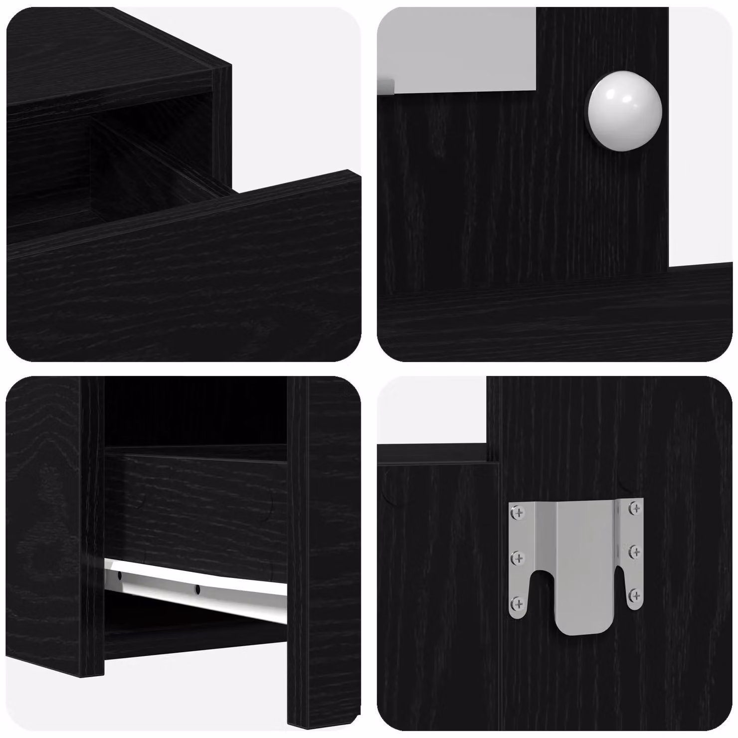 Berkfield Home Wall-Mounted Dressing Table with LED Lights in Black Oak, W/D/H: 100 x 70 x 40 cm – 5
