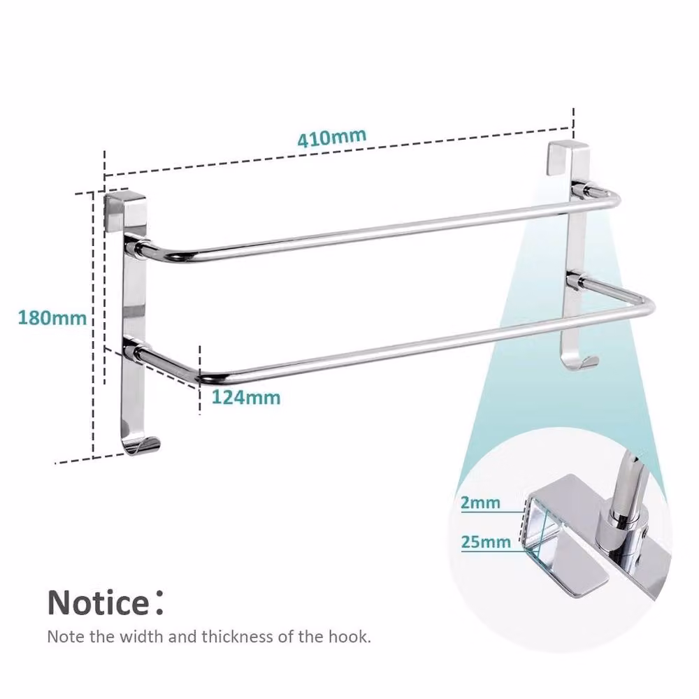 EONLION Double Hanging Towel Rail Rack Holder in Silver Stainless Steel – 2