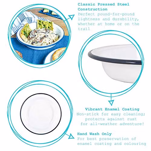 Argon Tableware White and Blue Enamel Deep Bowls, Pack of 2