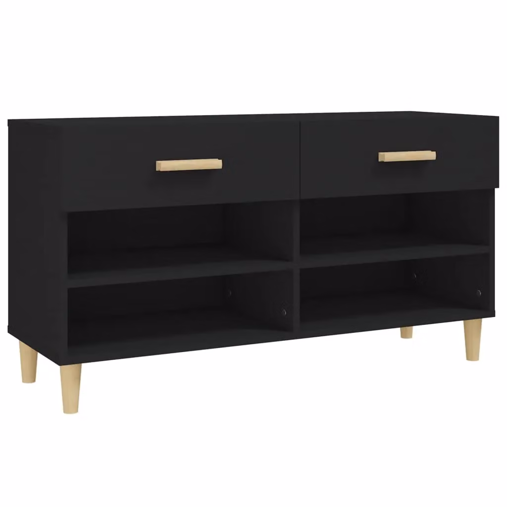 Berkfield Home Black Shoe Cabinet with Doors and Drawers, W/D/H: 102 x 35 x 55 cm – 2