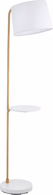 First Choice Lighting Newbury Adjustable Floor Reading Lamp in Brushed Brass and White Fabric