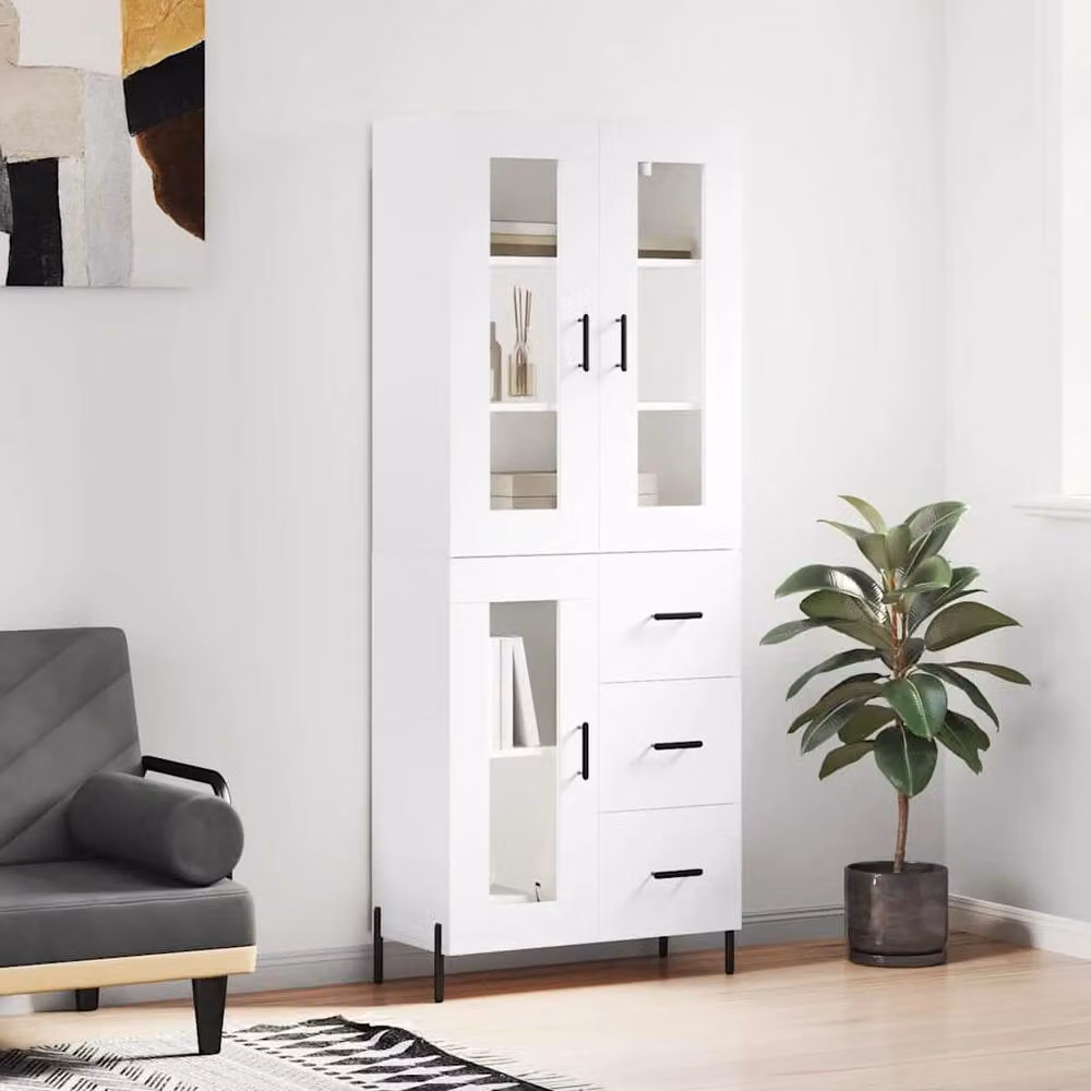 Berkfield Home Modern White Highboard in Engineered Wood, W: 69.5 cm, D: 34 cm, H: 180 cm – 2