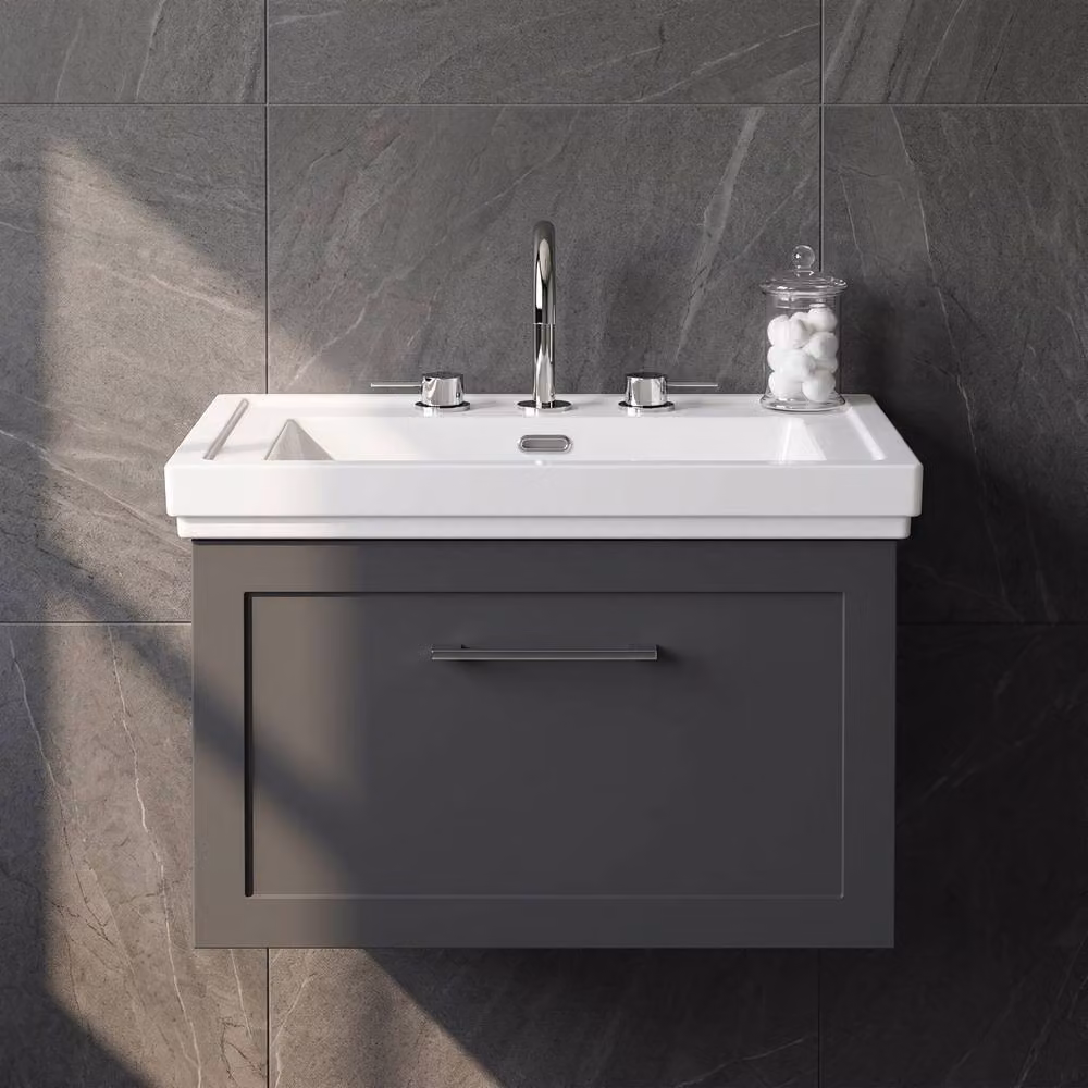 Balterley Stonnall Wall Mounted 1 Drawer Vanity Unit and 3TH Fireclay Basin in Dark Grey, Width: 60 cm – 3