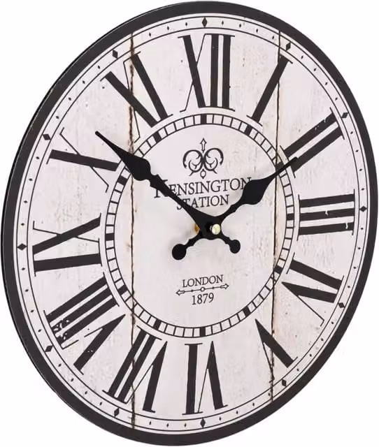 Berkfield Home Vintage Round Quartz Wall Clock in White and Black, Diameter: 30 cm