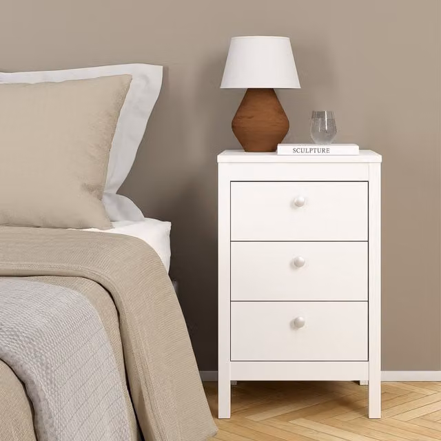 Furniture To Go Madrid 3 Drawer Bedside Table in White Cashmere
