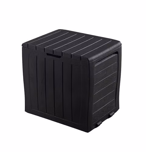 Simpa 120L Wood Panel Effect Plastic Garden Storage Box in Black and Grey, W/D/H: 57.8 x 44.0 x 55.0 cm – 1