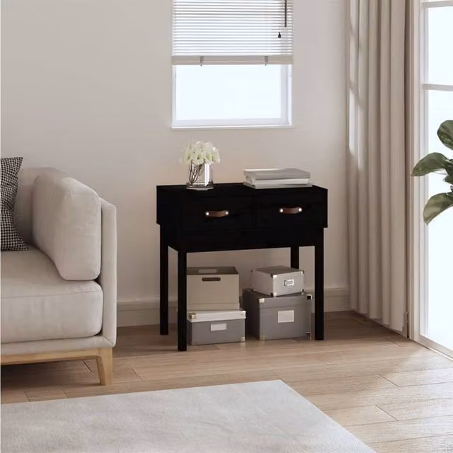 Berkfield Home Black Solid Wood Pine Console Table W/D/H: 76.5 x 40 x 75 cm