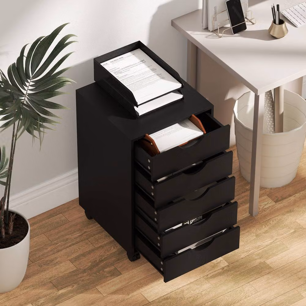 STILVORA 5 Drawer Filing Cabinet with Storage in Black – 8