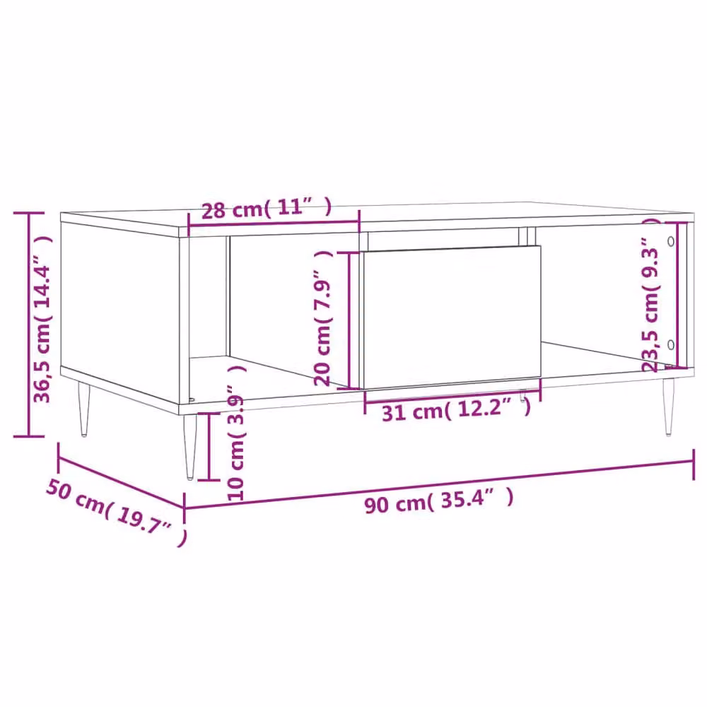 Berkfield Home Modern Rectangular Coffee Table in Smoked Oak Brown, W/D/H: 90 x 50 x 36.5 cm – 4