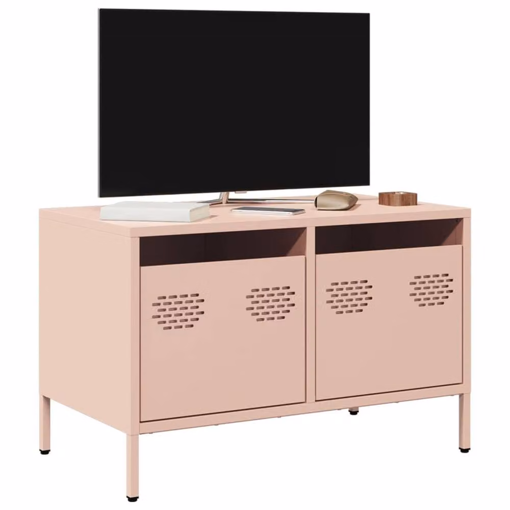 Berkfield Home Pink Industrial TV Cabinet in Matt Cold-rolled Steel, W: 68 cm, D: 39 cm, H: 43.5 cm – 2