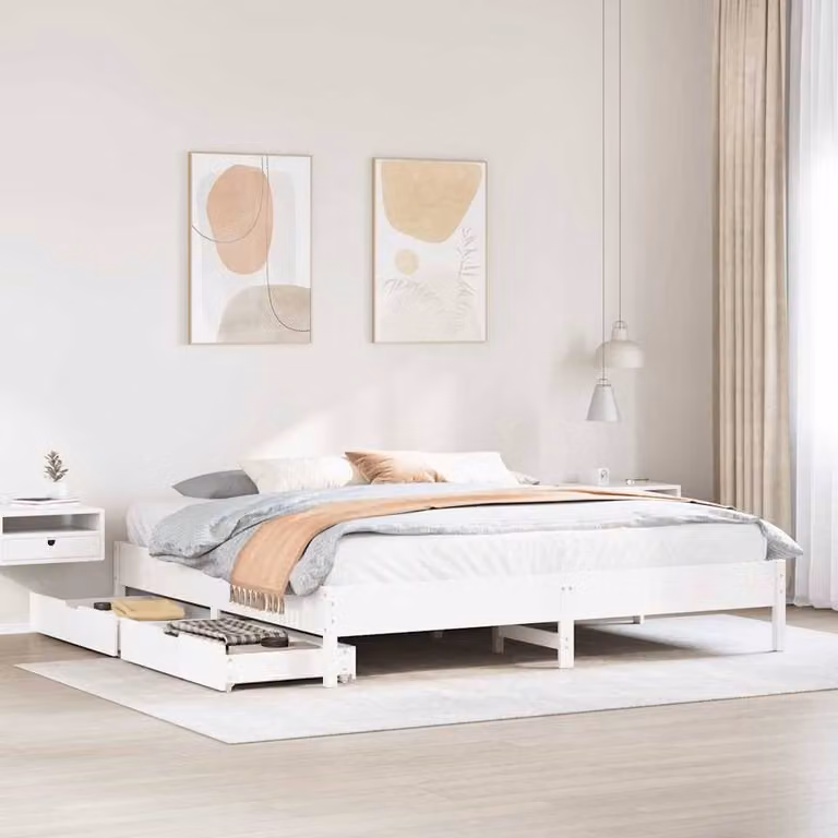 Berkfield Home White Solid Wood Pine Super King Bed Frame W/D/H: 180 x 200 cm
