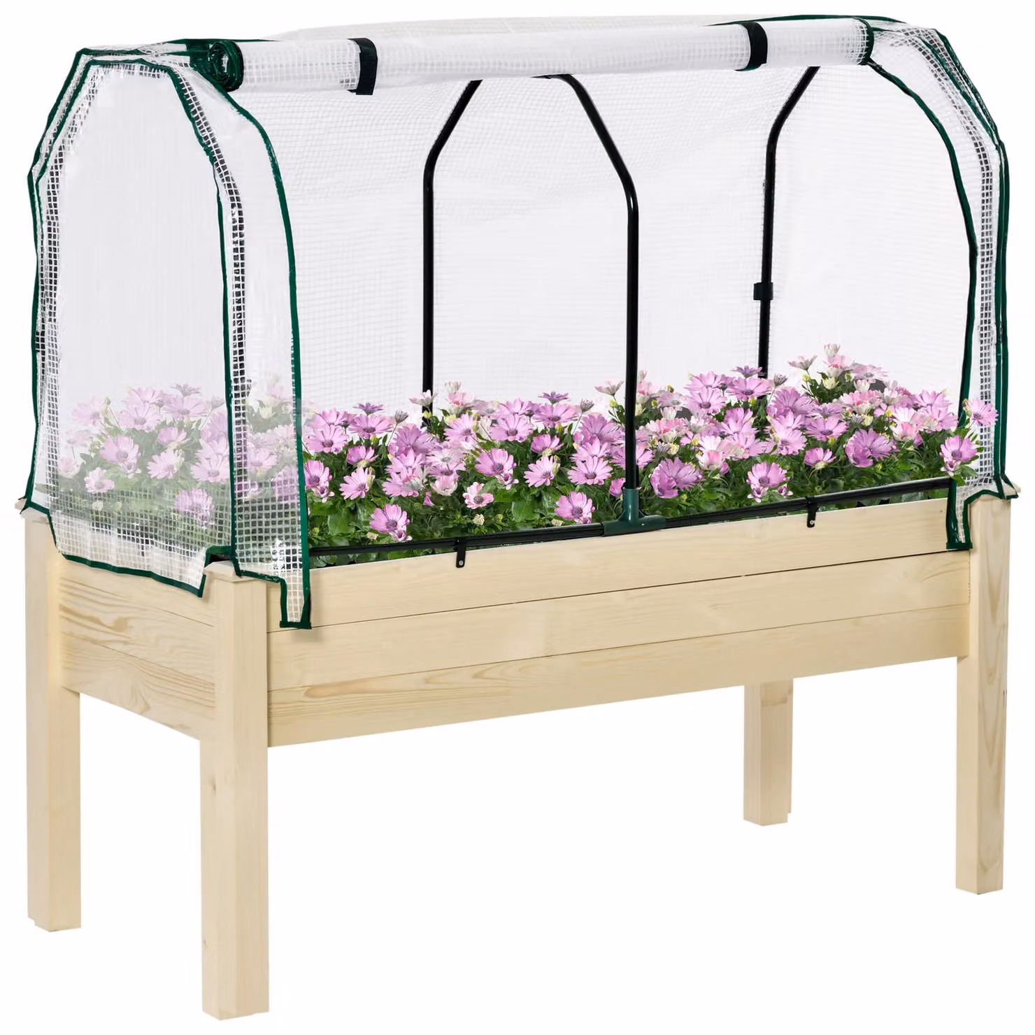 OUTSUNNY Raised Wooden Garden Bed with PE Cover in Sand, W/D/H: 117 x 55 x 55 cm – 2