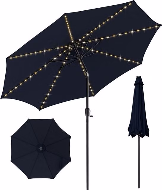Costway 300 cm Solar LED Patio Umbrella in Navy Blue – 1