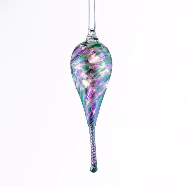 Sienna Glass Friendship Droplet Unicorn Purple Handcrafted Mouth-Blown Glass Hanging Ornament, 16 cm – 1