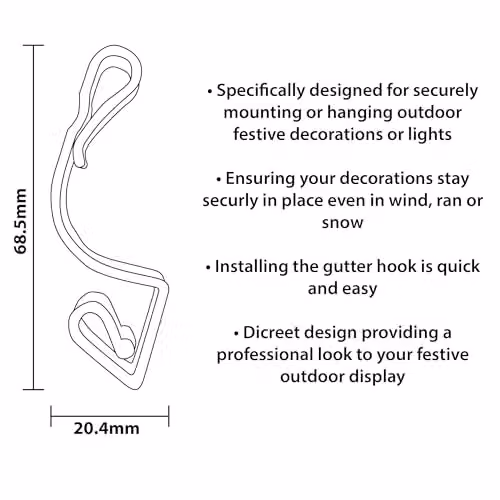 XMAS HAUS Large Black Gutter Hooks for Mounting Outdoor Christmas Decorations and Fairy Lights, Pack of 16 – 3