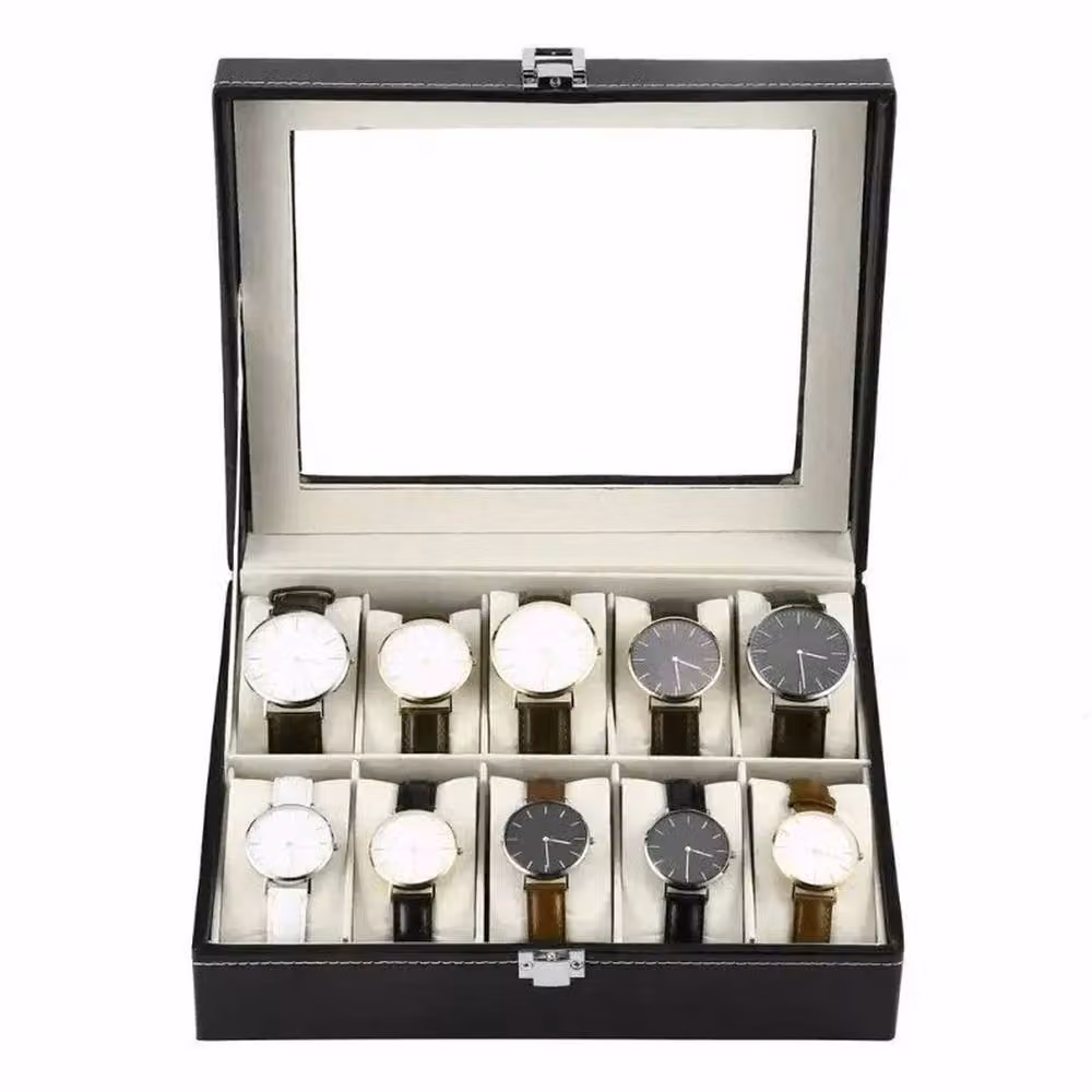 SPETLEK 10 Grid Jewelry Storage Box in Black with Glass and Metal Details W/D/H: 25.5 x 8.0 x 1.0 cm – 3