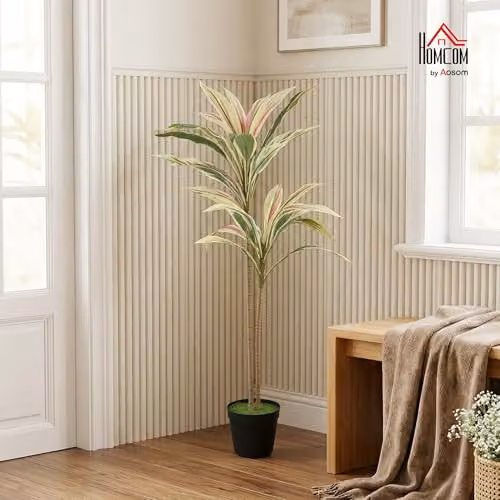 HOMCOM Artificial Cordyline Tree in Yellow, Green and Multicolour, Height: 90 cm – 2