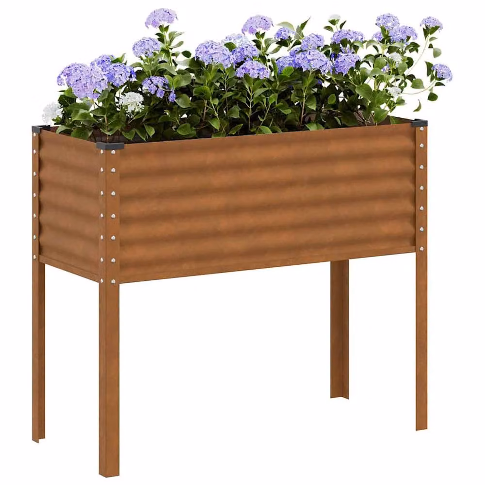 Berkfield Home Decorative Garden Planter in Brown Weathering Steel, W/D/H: 100 x 41 x 90 cm – 2