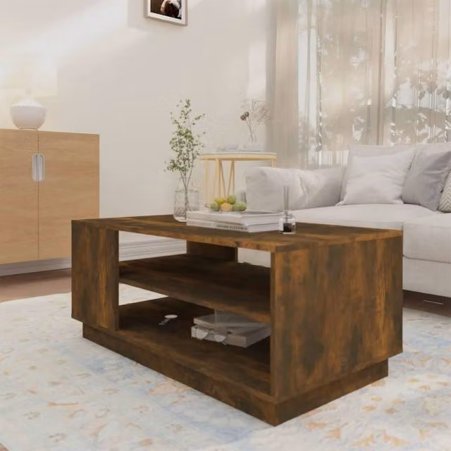 Berkfield Home Modern Rectangular Coffee Table in Smoked Oak Brown, W/D/H: 102 x 55 x 43 cm – 1
