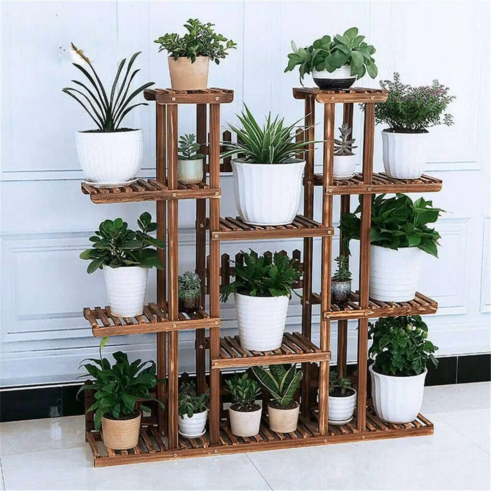 EONLION Brown Wood Ladder Plant Stand – 4