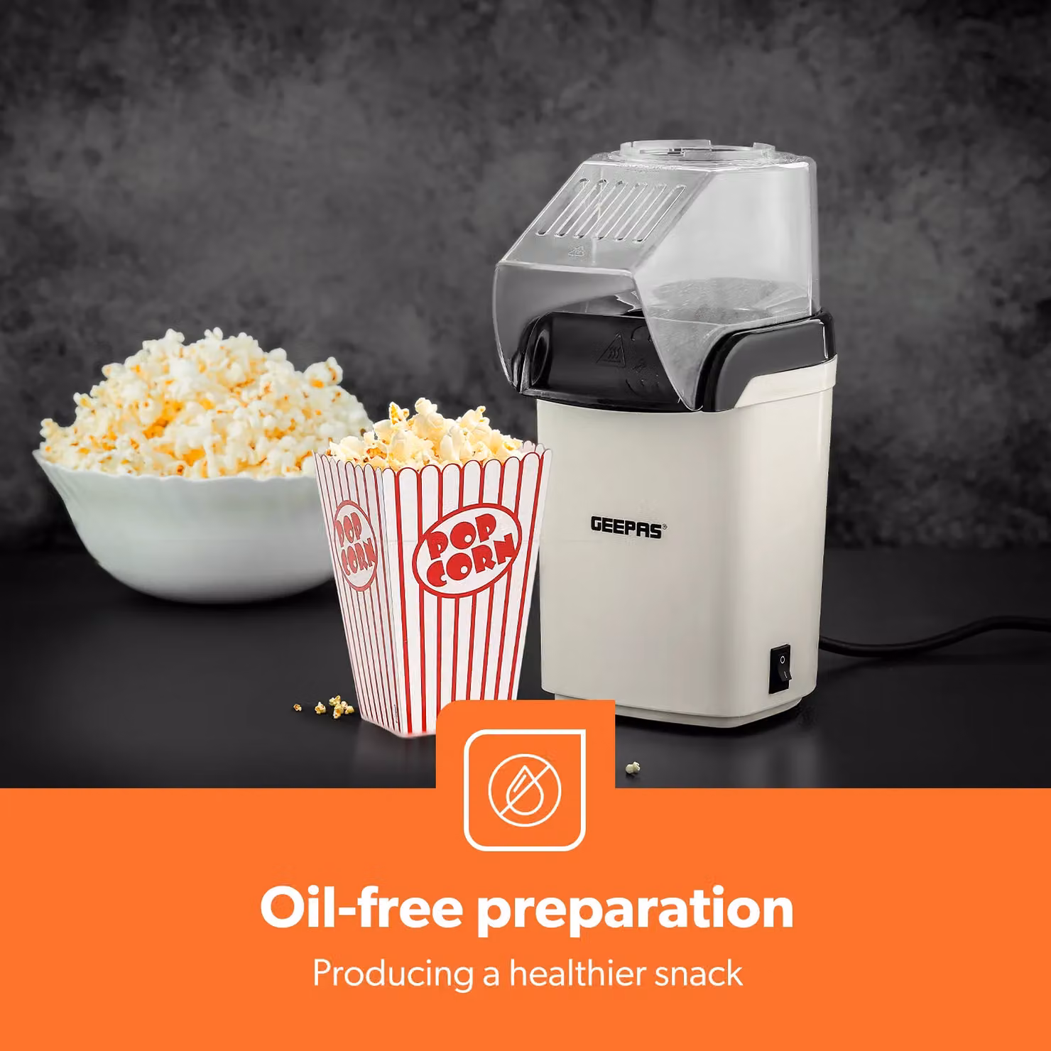 Geepas 1200W Hot Air Electric Popcorn Maker in White – 3