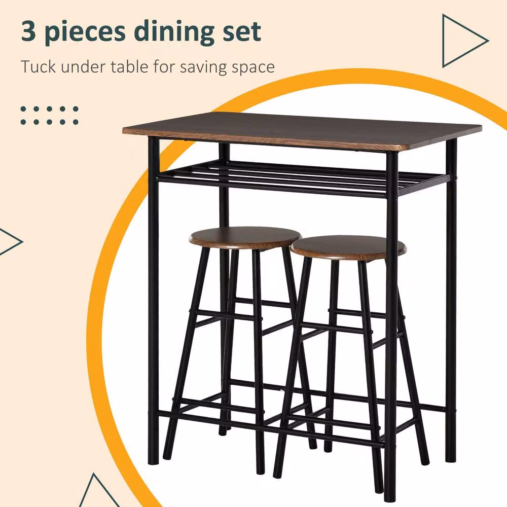 STILVORA Modern Bar Table and Chairs Set with Storage Shelf in Black – 5