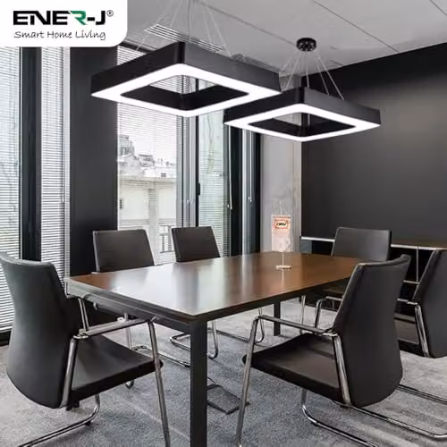 ENER-J Modern LED Ring Pendant Light in Black with Remote Control, 80 cm – 2