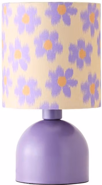 ValueLights Miley Purple Floral Print Table Lamp with Bulb in Purple and Multicolour – 1