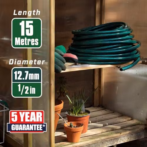 Faithfull Green Reinforced PVC and Polyester Garden Hose, 15m, 1/2 Inch Diameter – 2
