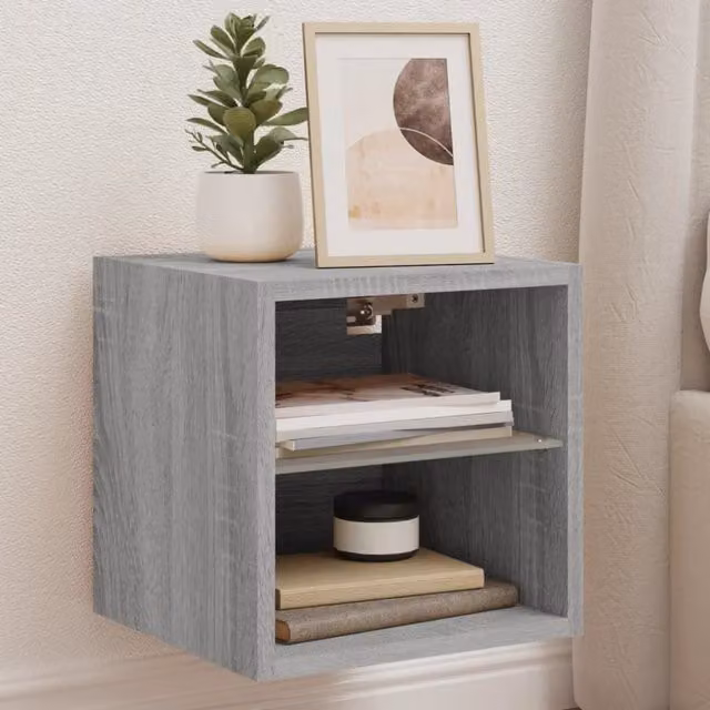 Berkfield Home Modern Wall Mounted TV Cabinet with Integrated LED Lighting in Grey, W/D/H: 30 x 30 x 28.5 cm
