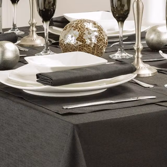Kitchenwise Black Rectangular Plain Linen Look Tablecloth, Width: 45.72 cm