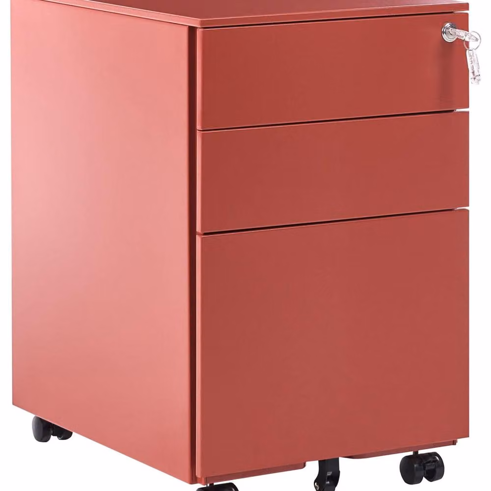 Wyld and Coco Red Steel Storage Cabinet with 3 Drawers, Key Lock and Castors – 2