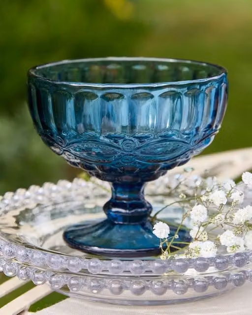 Dibor Set of 2 Vintage Blue Glass Dessert Bowls, H10 x W12 cm