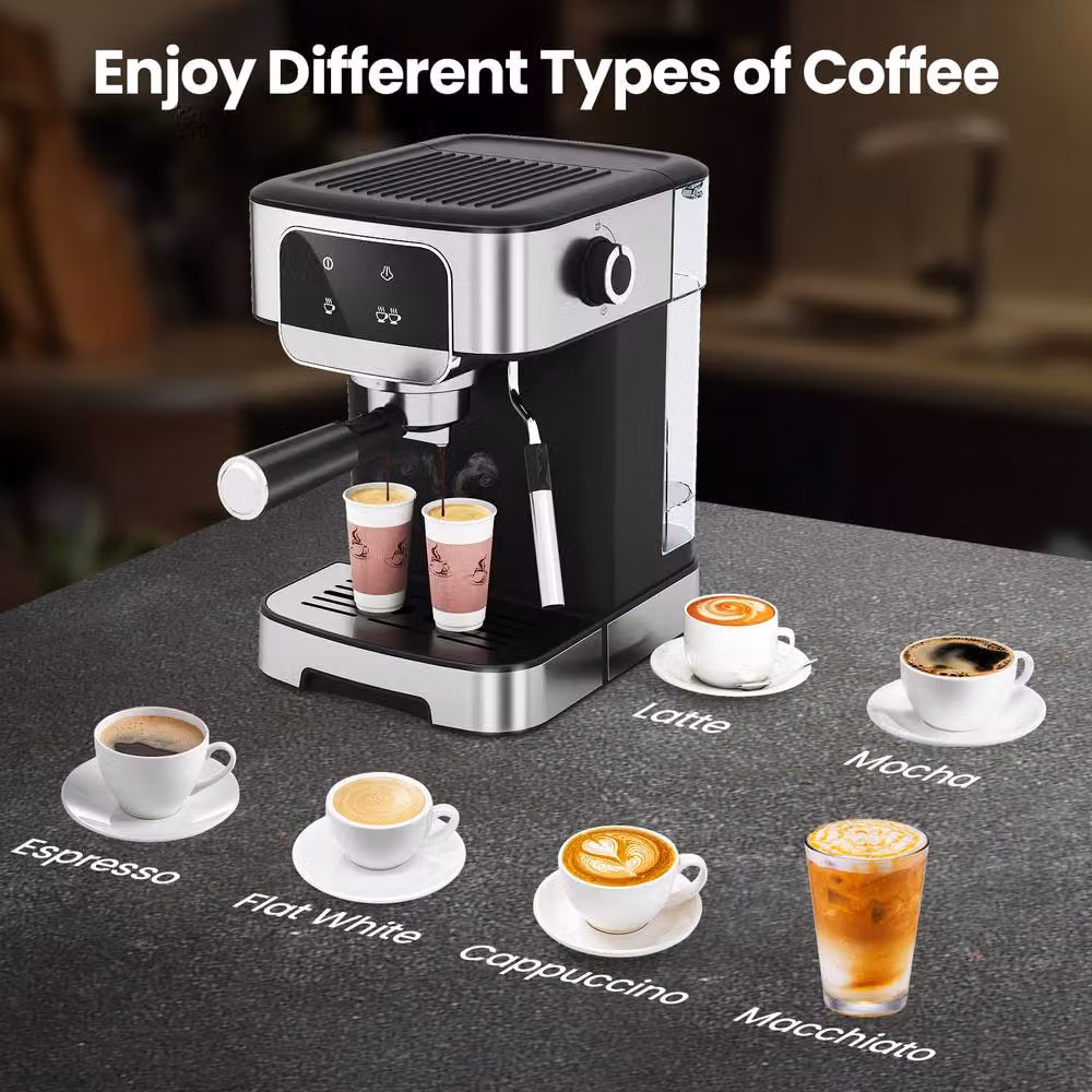 Costway 1200W Professional Espresso Machine with 20 Bar Pressure, 1.8 l Removable Tank and Steam Wand in Silver – 7